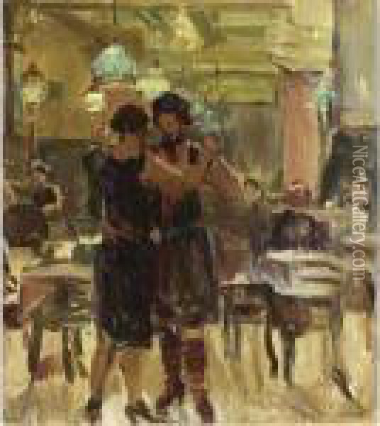 At The Scala Cafe, The Hague Oil Painting - Isaac Israels