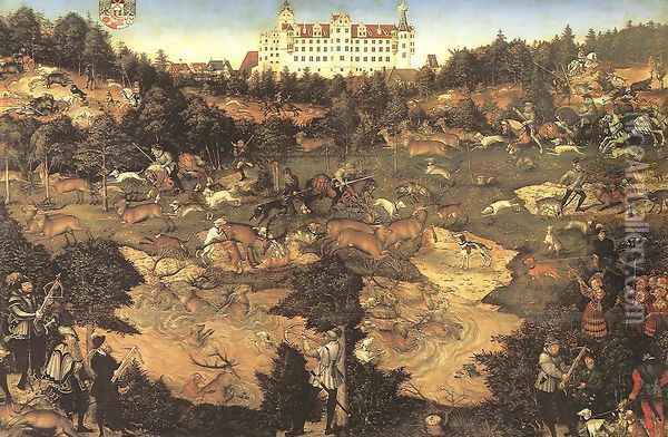 Hunt in Honour of Charles V at the Castle of Torgau (detail) 1544 Oil Painting - Lucas The Elder Cranach