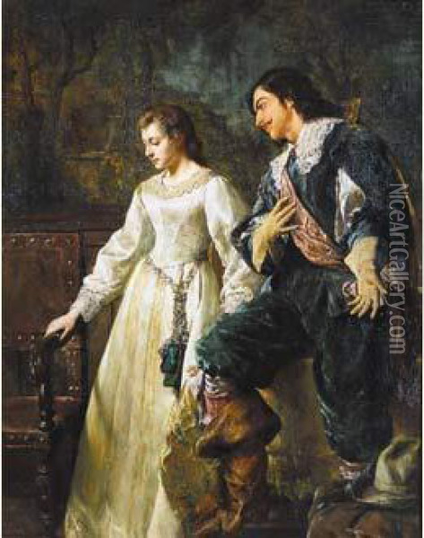 La Declaration D'amour (1890) Oil Painting - Leon Meuter De Brunin