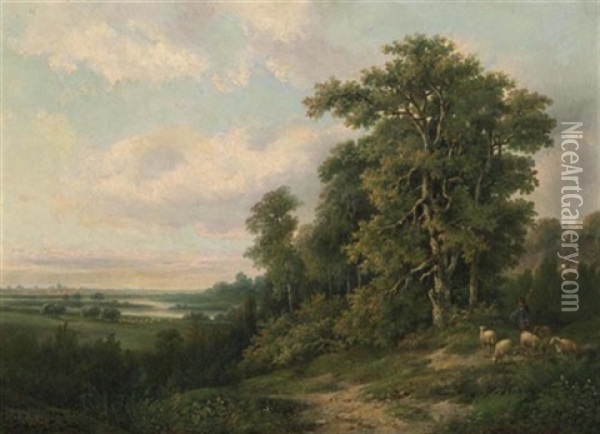 Landschaft Mit Schafen Und Hirt Oil Painting - Marinus Adrianus Koekkoek
