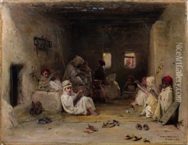 Ecole Coranique A Biskra Oil Painting - Henri Girardet