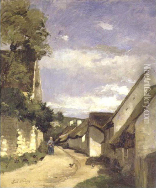 A Village Street Oil Painting - Pierre Daubigny