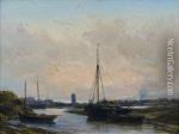 Un Port En Hollande Oil Painting - Eugene Isabey