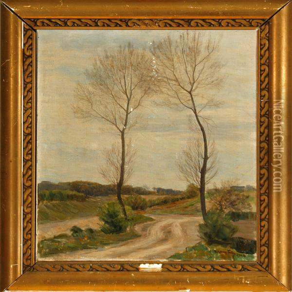 A Road In An Autumnlandscape Oil Painting - Achton Friis