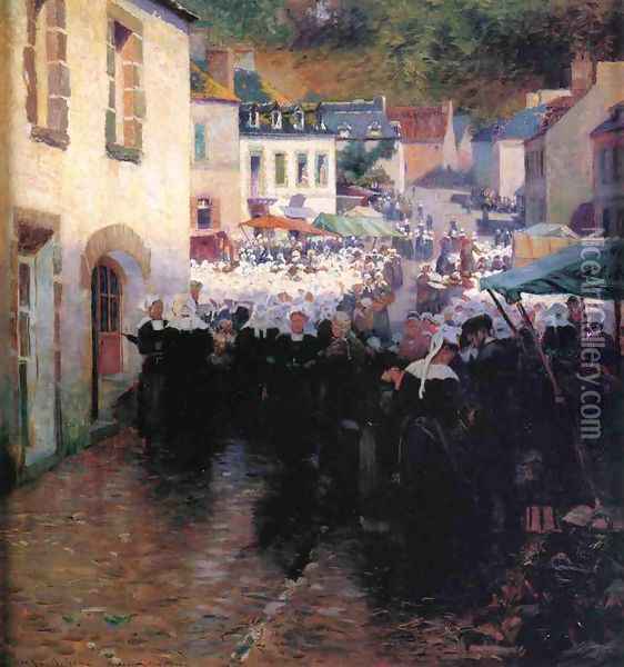 Brittany Peasants Market Day in Pont Aven Oil Painting - Frank C. Penfold