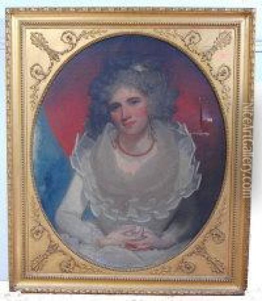 Three Quarter Length Portrait Of A Lady Oil Painting - John Downman