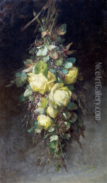 A Bunch Of Yellow Roses Oil Painting - Desire de Keghel