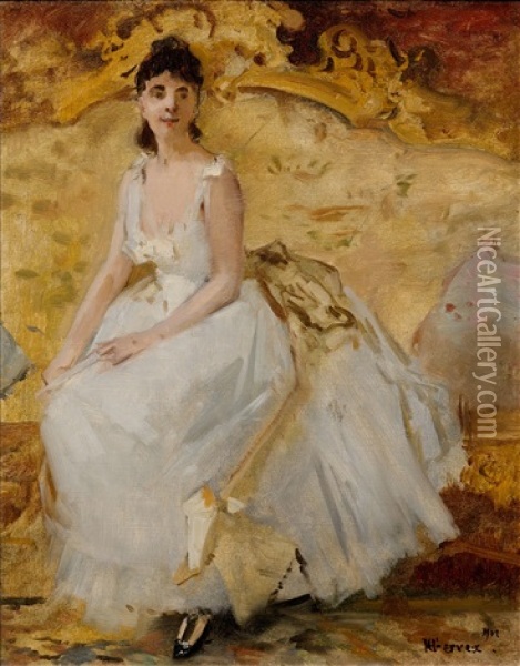 Jeune Femme Au Canape Jaune Oil Painting - Henri Gervex