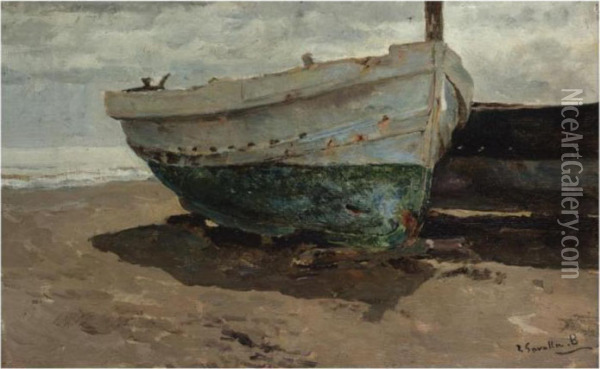 Barcas En La Playa (boats On The Beach) Oil Painting - Joaquin Sorolla Y Bastida