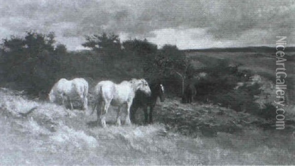 Ponies On A Moor Oil Painting - Arthur Lemon