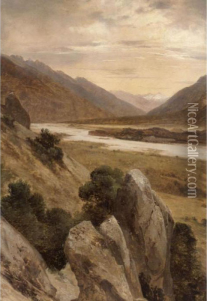 Mountainous Riverscape Oil Painting - Alexandre Calame