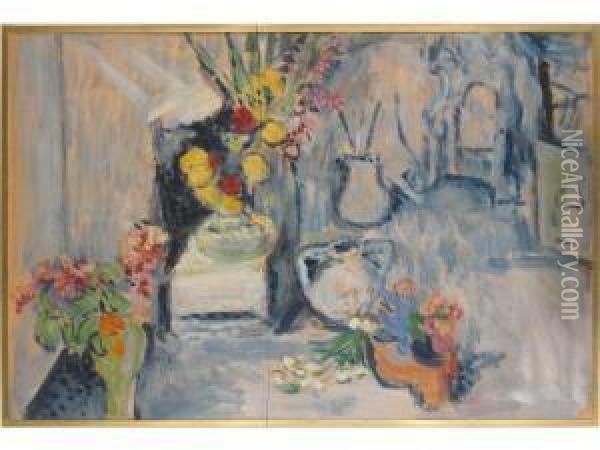 Interieur Fleuri Oil Painting - Jeanne Saliceti