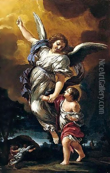 The guardin Angel Oil Painting - Pietro Da Cortona (Barrettini)