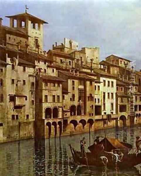 Arno In Florence Detail Early 1740s Oil Painting - Bernardo Bellotto