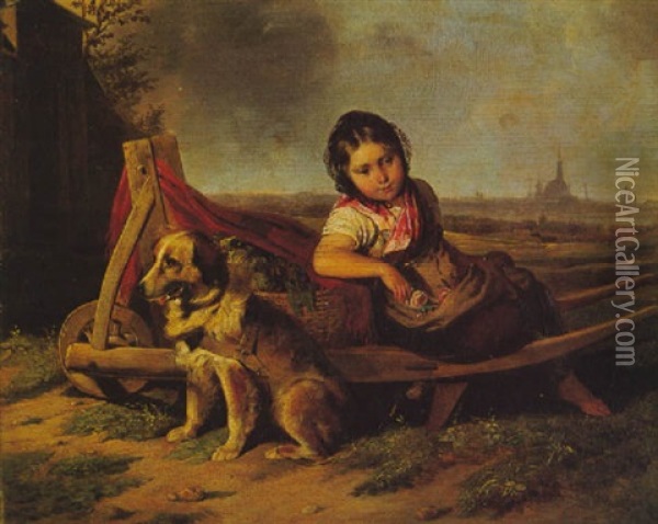 Madchen Mit Hund Vor Wien Oil Painting - Johann Matthias Ranftl
