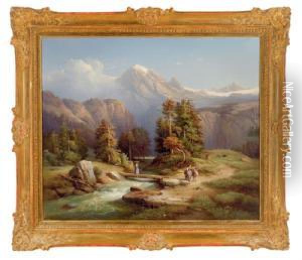 Der Reichenbach Auf Rosenlaui In Der Schweiz Oil Painting - Edmund Mahlknecht