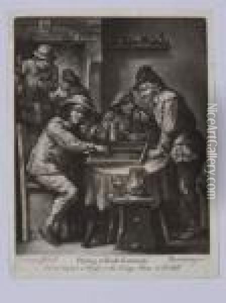 Playing At Back Gammon. Maniere Noire Par Brookshaw Oil Painting - David The Elder Teniers
