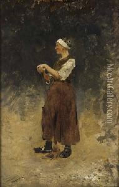 Allmogekvinna Oil Painting - August Wilhelm Nikolaus Hagborg