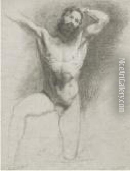 Nudo Maschile In Ginocchio, (1877 - 1878) Oil Painting - Giovanni Segantini