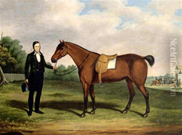 A Gentleman With A Bay Racehorse Oil Painting - John Archibald Woodside