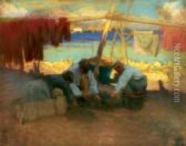 Fishermen In Bretagne Oil Painting - Hugo Poll