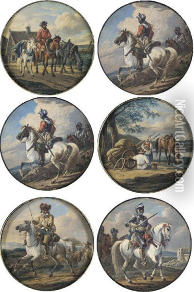 Six Roundels Depicting Horsemen Oil Painting - Aleksandr Osipovich Orlovski