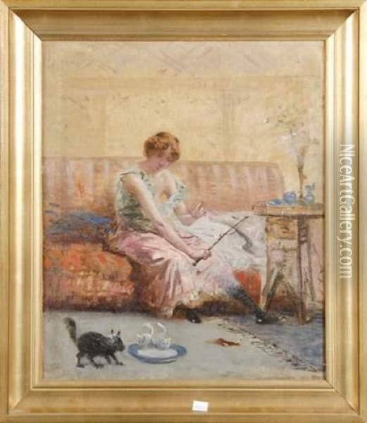 Dresseuse De Chats Oil Painting - Edmond Louis Dupain