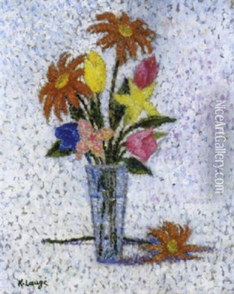 Vase De Fleurs - Bloemenstilleven Oil Painting - Achille Lauge