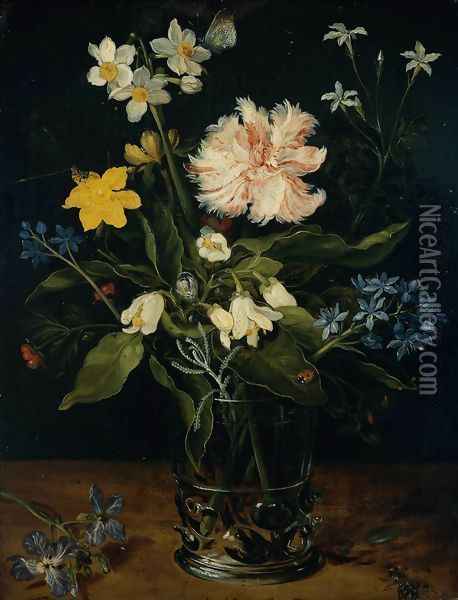 Still Life With Flowers In A Glass Oil Painting - Jan The Elder Brueghel