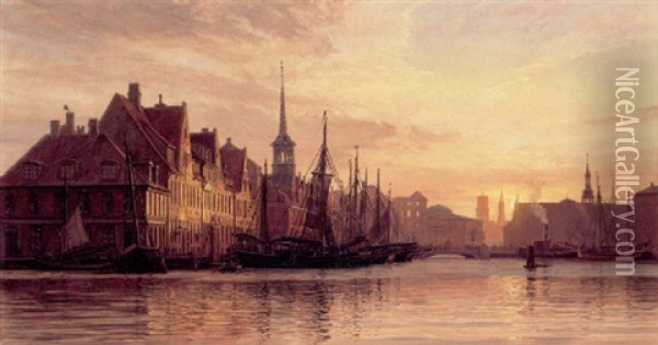 Kobenhavns Havn Ved Solnedgangstide Oil Painting - Vilhelm Karl Ferdinand Arnesen