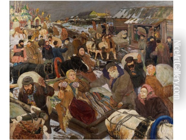Russische Dorfszene Im Winter Oil Painting - Vasili Ivanovich Surikov
