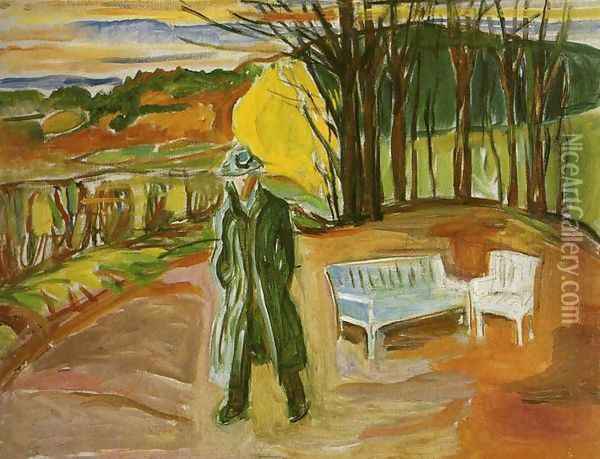 Self-Portrait in the Garden, Ekely Oil Painting - Edvard Munch