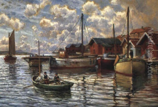 Fiskelege Pa V,stkusten Oil Painting - Johan Ericson