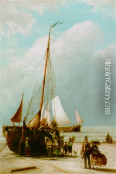 A Beached Bomschuit Oil Painting - Hermanus Koekkoek the Younger