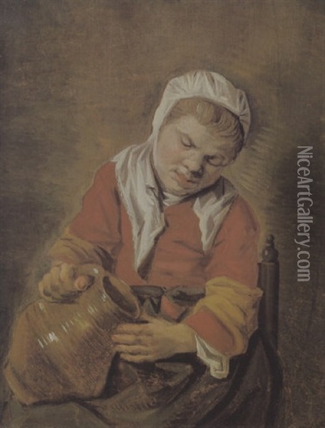 Junges Madchen, Das Aus Einem Krug Wasser In Ein Gefass Giesst Oil Painting - Johannes Fransz Hals
