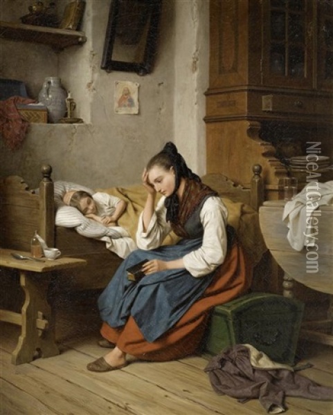 Mutterliche Fursorge Oil Painting - Friedrich Eduard Meyerheim