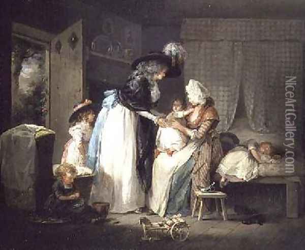 Visit to the child at nurse 1788 Oil Painting - George Morland