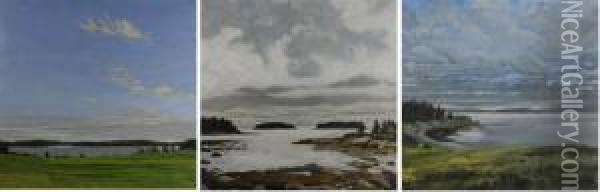 Three Coastal Maine Landscapes Oil Painting - Herbert Parsons Weaver