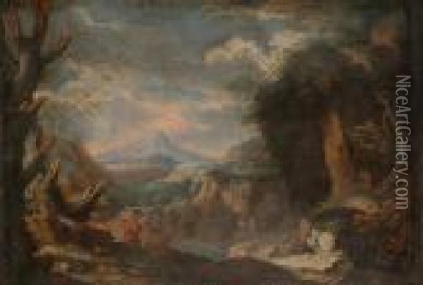 Extensive Landscape With Figures In The Foreground Oil Painting - Salvator Rosa