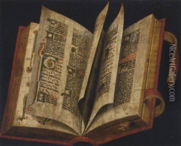 A Trompe L'oeil Depiction Of An Illuminated Book Oil Painting -  Pseudo-Roestraten