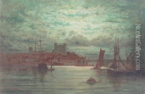 Rochester By Moonlight Oil Painting - Adolphe Ragon
