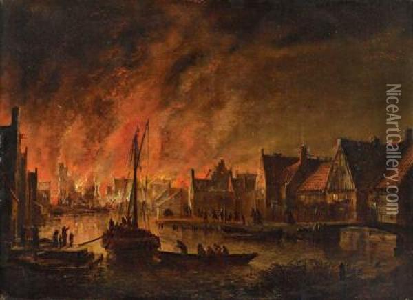 Incendio Notturno In Una Citta Oil Painting - Aert van der Neer
