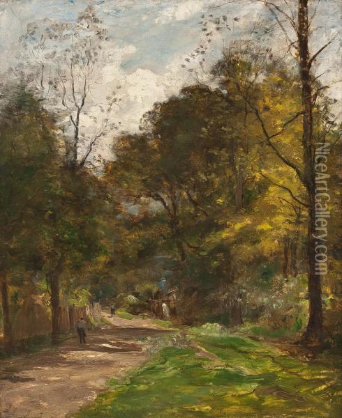 Spazierganger Auf Einem Waldweg Oil Painting - Charles Lapostolet