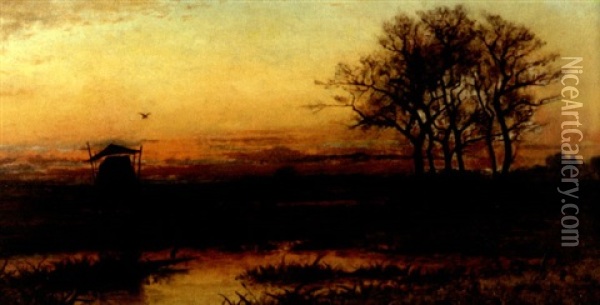 Sunset Marsh With Dutch Caps Oil Painting - William Ferdinand Macy