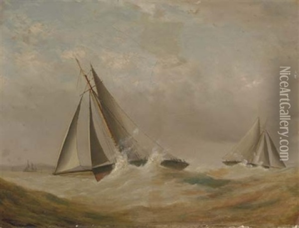 Cutters Racing In A Stiff Breeze Oil Painting - Nicholas Matthew Condy