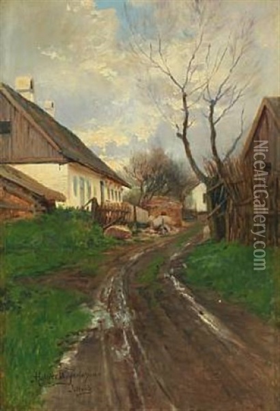 A Danish Village Street Scenery Fra Isterod Oil Painting - Holger Hvitfeldt Jerichau