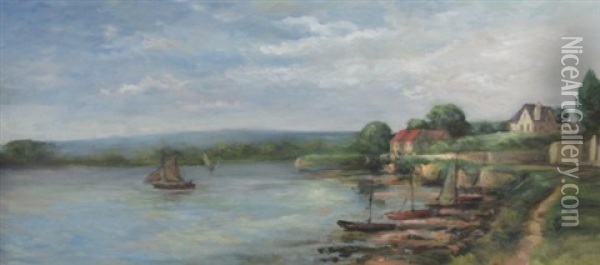 River Edge Oil Painting - Pierre Jacques Pelletier