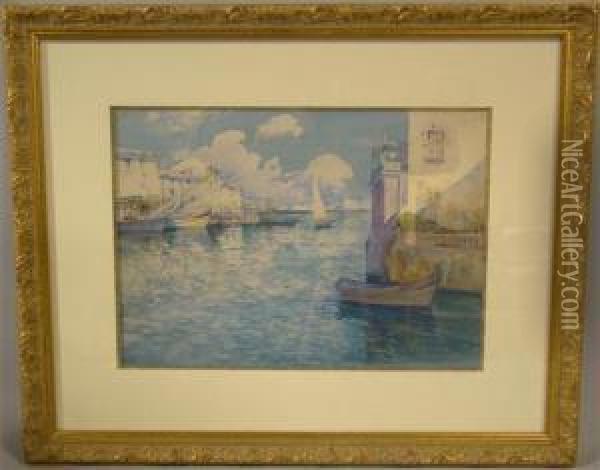 Venetian Canal Scene, Les Martigues Oil Painting - Antoine Ponchin