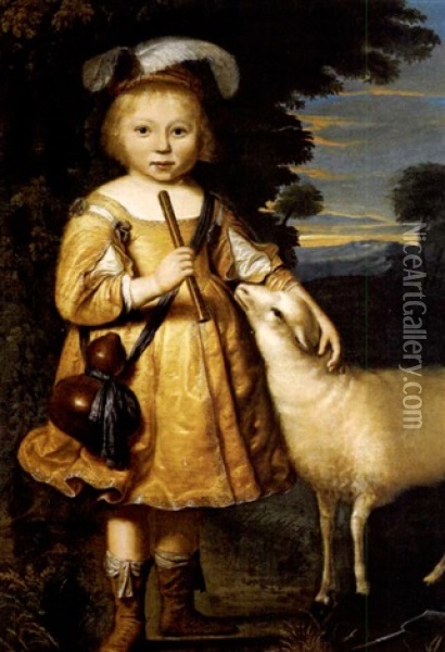 Ganzfiguriges Kinderportrat Als Schafer Oil Painting - Dirck Dircksz van Santvoort