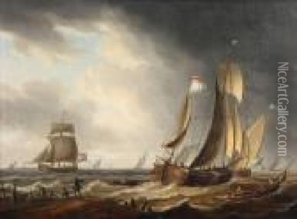 Bateaux Sur Une Mer Houleuse Oil Painting - Frans Swagers